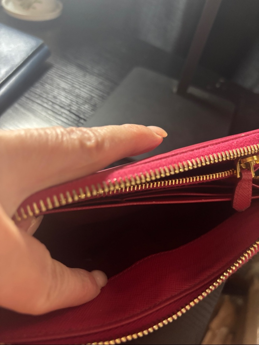 Prada Pink Saffiano Zip Wallet with Gold Logo - Picture 13 of 17